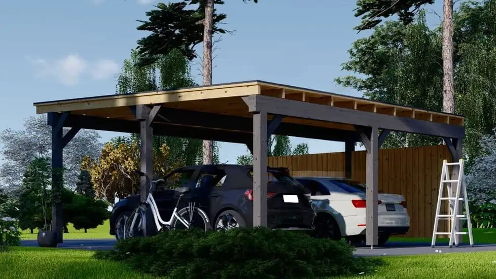 Wiata samochodowa Vega z drewna BSH dwustanowiskowa