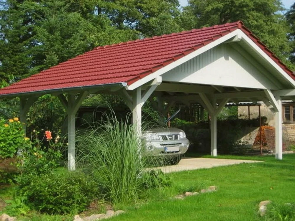 Wiata garażowa ANNAKO z zabudową szczytów (590x520cm)