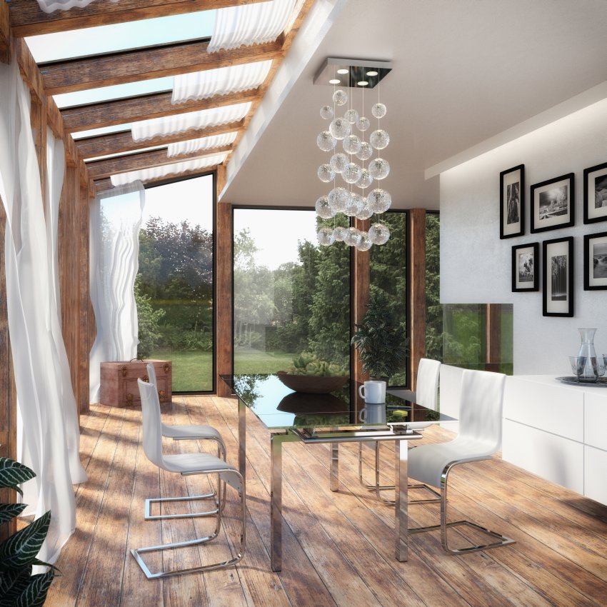 jadalnia z przeszklonym sufitem