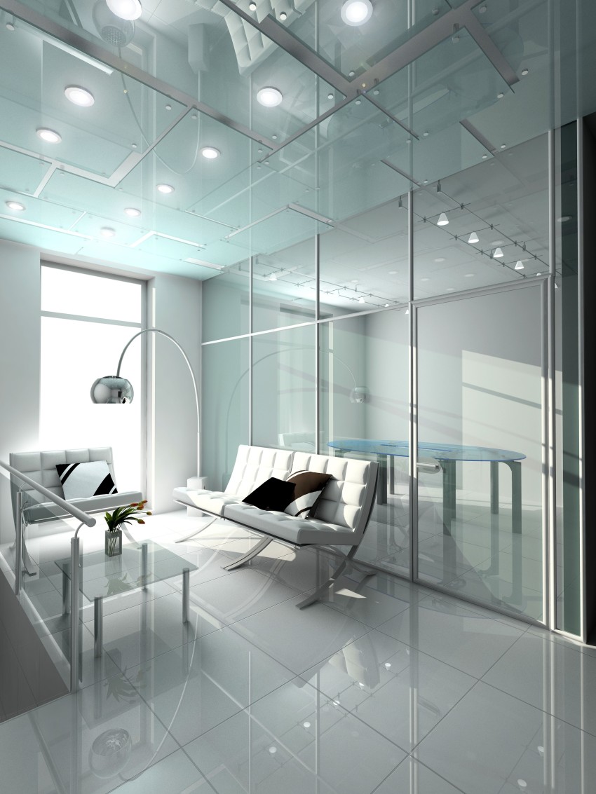 dobrze oświetlona nowoczesna poczekalnia w biurze