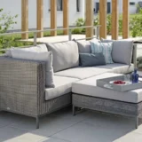 Niski stolik kawowy Fontana stal teak – zdjęcie 2