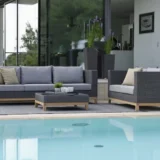 Niski stolik kawowy Fontana stal teak – zdjęcie 5